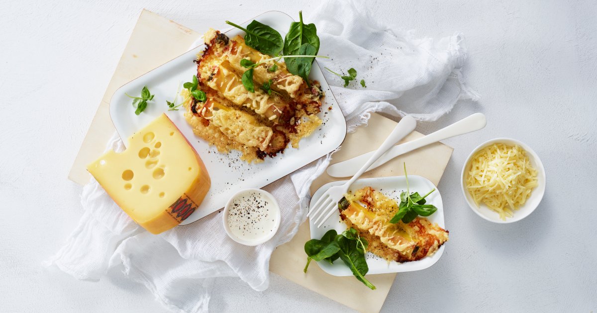 Filled cannelloni with Jarlsberg® and prosciutto - Jarlsberg